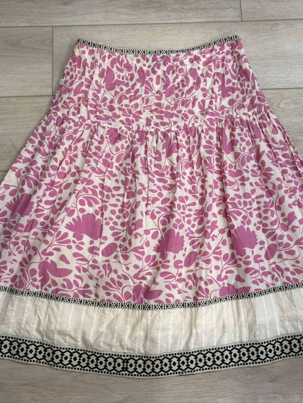 Dimri Skirt Floral Pleated Pink Ivory Black Large Cottagecore Boho 100% Cotton